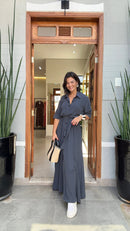 Vestido Chemisier Seda Pura Chumbo