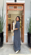 Vestido Chemisier Seda Pura Chumbo